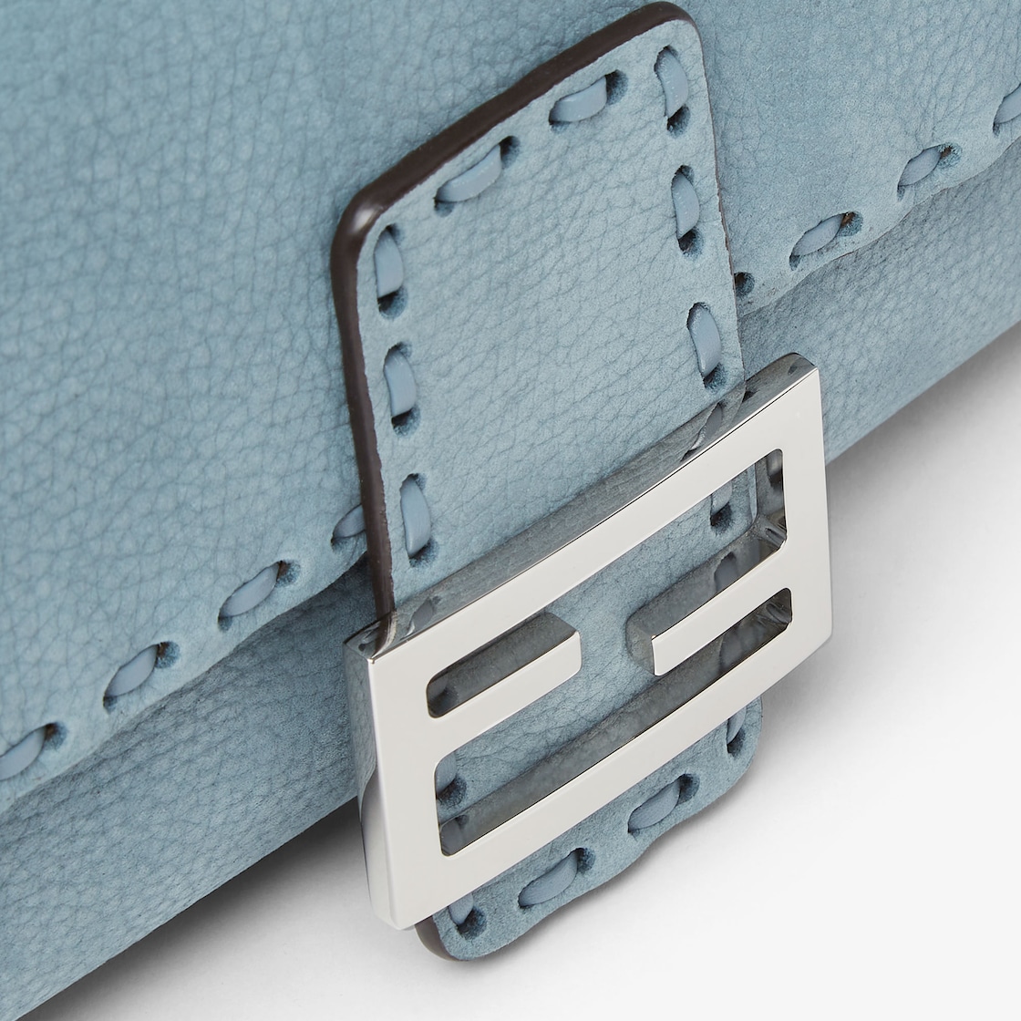 FENDI Baguette® Mercury blue nubuck leather Selleria bag with 612 hand-sewn topstitches - Image 3
